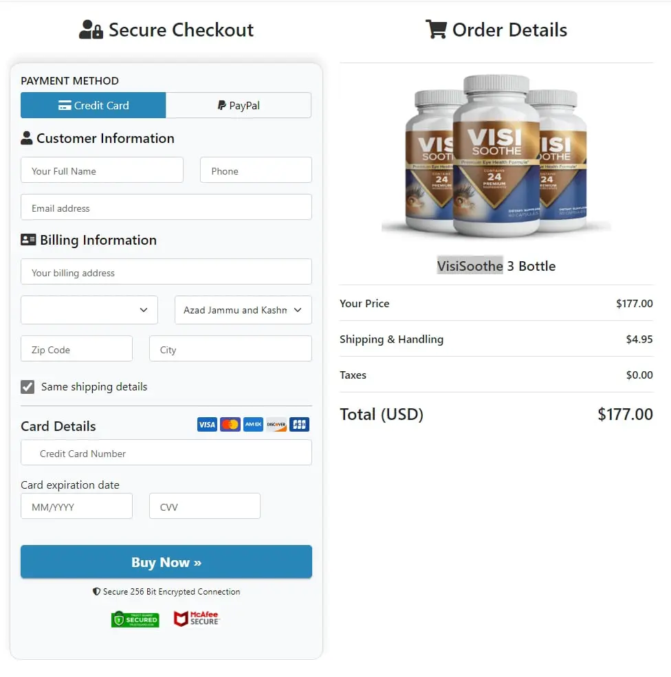 VisiSoothe order form